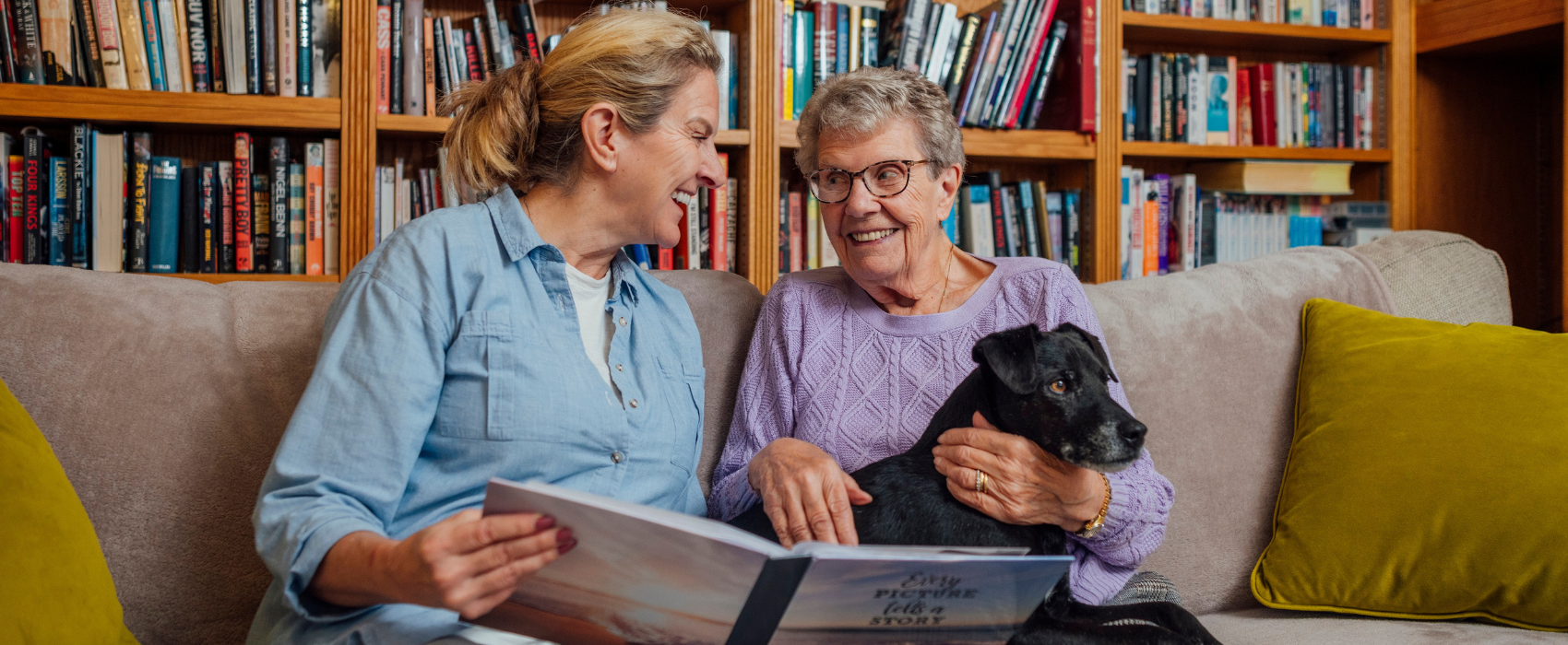 dementia patient and caregiver with dog